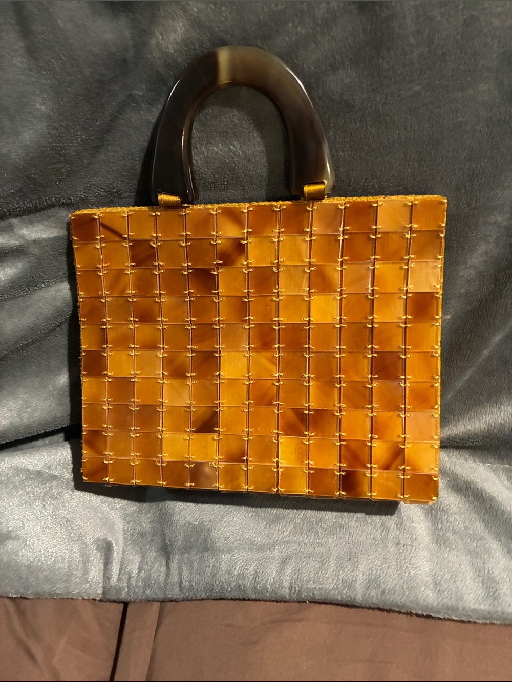 Tortoiseshell Mini Top-Handle Bag in Amber Brown - 8 1/4 i. by 7 in. by 3 in.